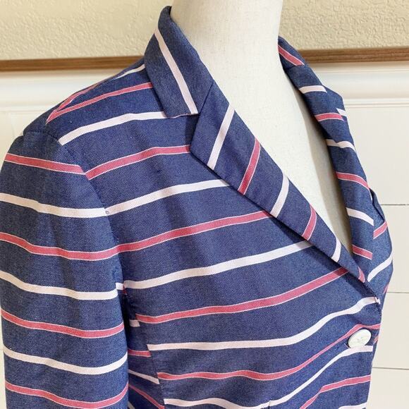 Gap The Academy Blazer Blue Pink White Striped Button up Suit Jacket SZ 4 - Picture 4 of 13